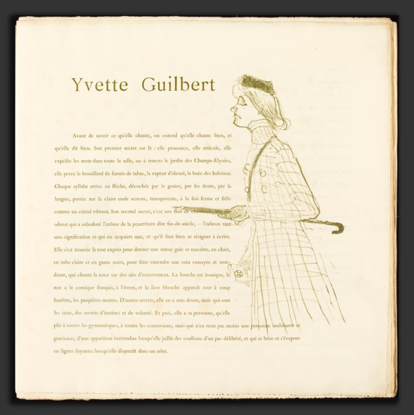 Henri de Toulouse-Lautrec (French, 1864 - 1901), Yvette Guilbert, 1894, lithograph in olive green