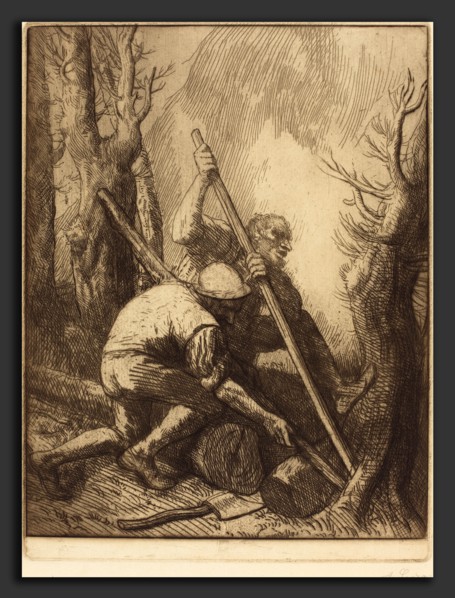 Alphonse Legros, Woodcutters, 3rd plate (Les bucherons), French, 1837 - 1911, etching in dark brown