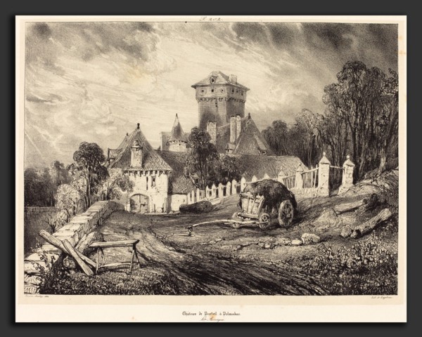 EugÃ¨ne Isabey (French, 1803 - 1886), ChÃ¢teau de Pesteil Ã  Polminhac, 1832, lithograph in black