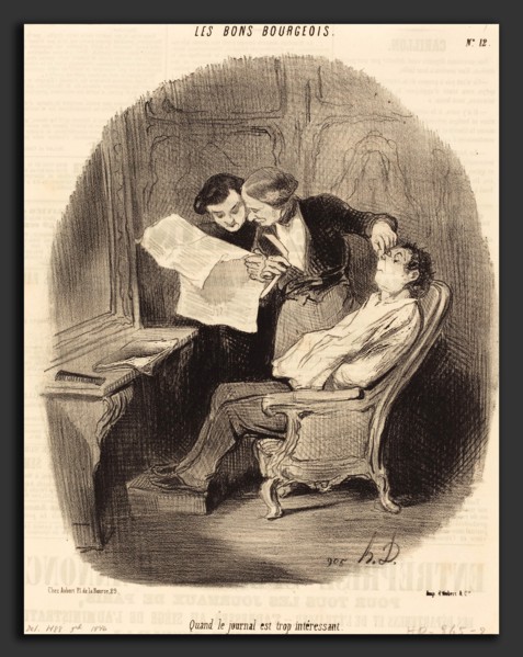 Honoré Daumier (French, 1808 - 1879), Quand le journal est trop intéressant, 1846, lithograph on