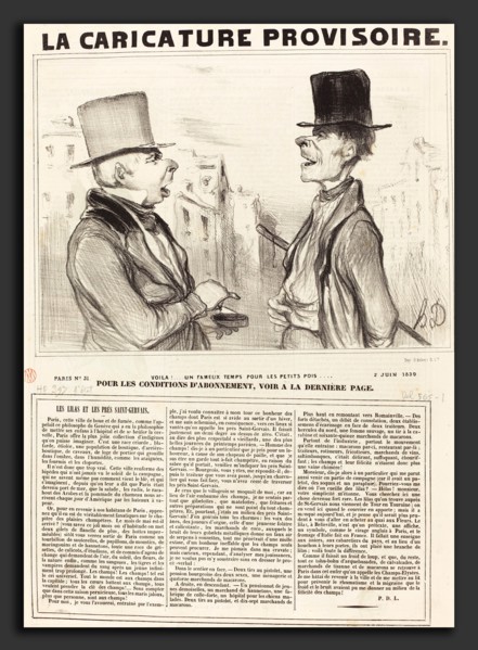 Honoré Daumier (French, 1808 - 1879), Voila! un fameux temps pour les petits pois, 1839, lithograph