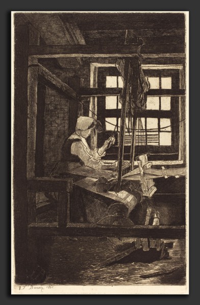 FranÃ§ois Bonvin (French, 1817 - 1887), The Weaver (La Tisserande), 1861, etching on laid paper