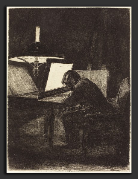 FranÃ§ois Bonvin (French, 1817 - 1887), The Printmaker (Le Graveur), 1861, etching on laid paper