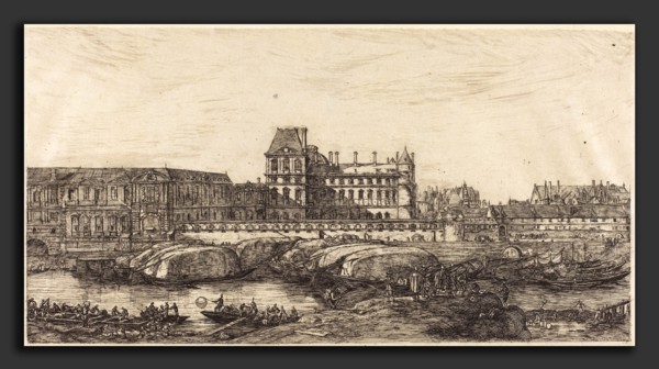 Charles Meryon (French, 1821 - 1868), L'ancien Louvre d'aprÃ¨s une peinture de Zeeman, 1651 (The