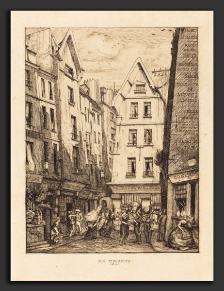 Charles Meryon (French, 1821 - 1868), La Rue Pirouette aux halles, Paris (Pirouette Street, Near