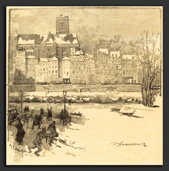 Auguste LepÃ¨re (French, 1849 - 1918), Quai de l'HÃ´tel de Ville, 1886, wood engraving in black on