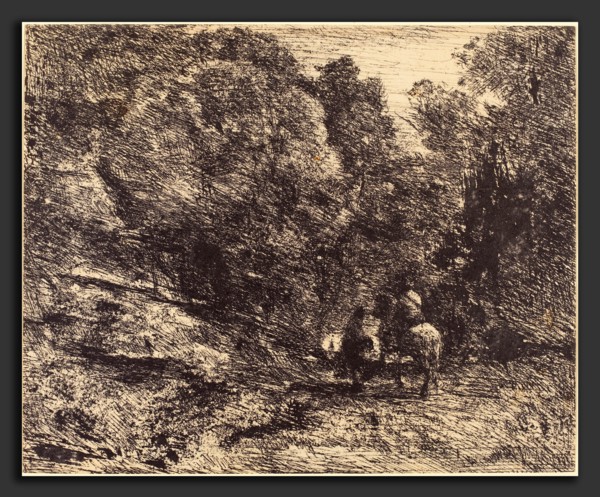 Jean-Baptiste-Camille Corot (French, 1796 - 1875), Horseman and Vagabond in the Forest (Le Cavalier