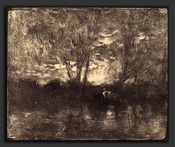 Charles-FranÃ§ois Daubigny (French, 1817 - 1878), Cows at a Watering Place (Vaches a l'abreuvoir),