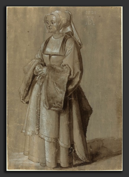 Albrecht DÃ¼rer (German, 1471 - 1528), Young Woman in Netherlandish Dress, 1521, brush and brown