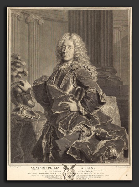 FranÃ§ois Chereau I after Hyacinthe Rigaud (French, 1680 - 1729), Conradus Detleu von Dehn,