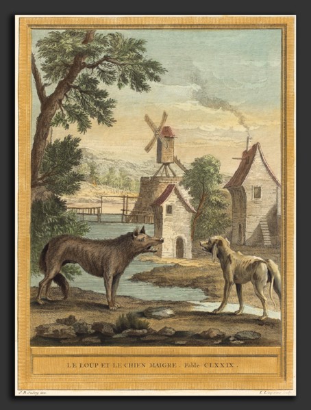 Louis-Simon Lempereur after Jean-Baptiste Oudry (French, 1728 - 1807), Le loup et le chien maigre,