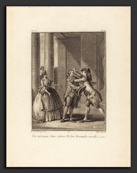 Jean Jacques Le Veau after Jean-Michel Moreau (French, 1729 - 1785), J'ai tort, mon cher ValÃ¨re,