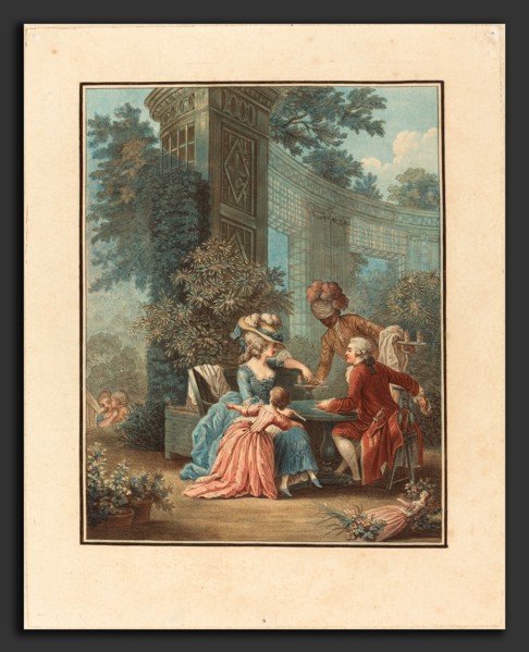 Louis-Marin Bonnet after Pierre-Antoine Baudouin (French, 1736 - 1793), Le Gouter, color stipple