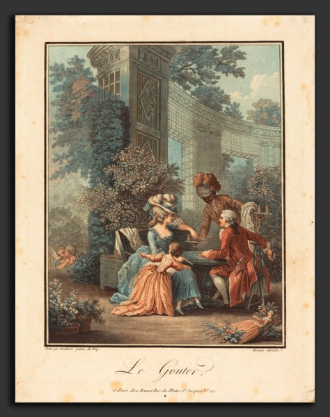 Louis-Marin Bonnet after Pierre-Antoine Baudouin (French, 1736 - 1793), Le Gouter, color stipple