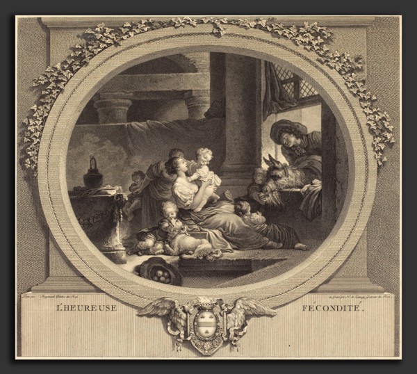 Nicolas Delaunay after Jean-Honoré Fragonard (French, 1739 - 1792), L'heureuse fécondité, 1777,
