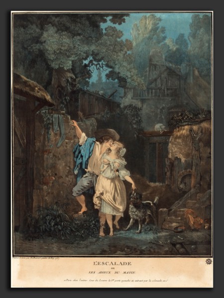 Philibert-Louis Debucourt (French, 1755 - 1832), L'Escalade, ou les Adieux du Matin, 1787, color