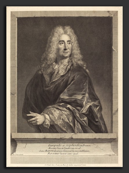 Jean Daullé after Francois de Troy (French, 1703 - 1763), Michel Baron, 1732, engraving on laid