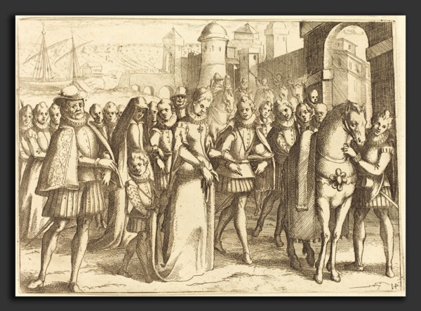Jacques Callot (French, 1592 - 1635), Arrival at Valencia, 1612, etching on laid paper [restrike]