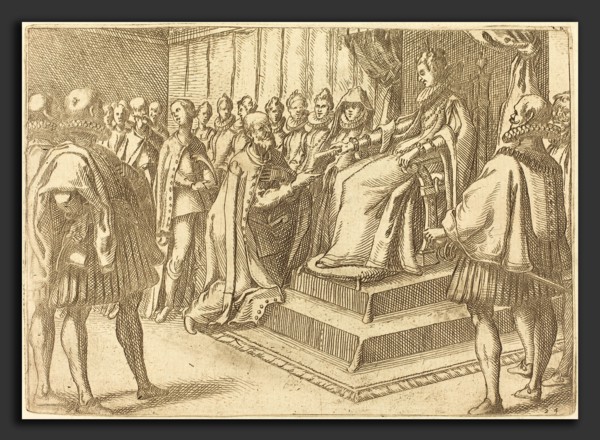 Jacques Callot (French, 1592 - 1635), Reception of the Envoy of Poland, 1612, etching on laid paper