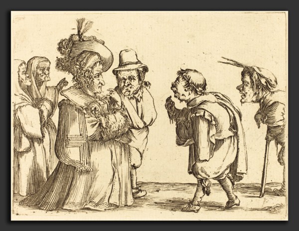 Stefano Della Bella (Italian, 1610 - 1664), A Lady Greeted by a Dwarf, etching on laid paper