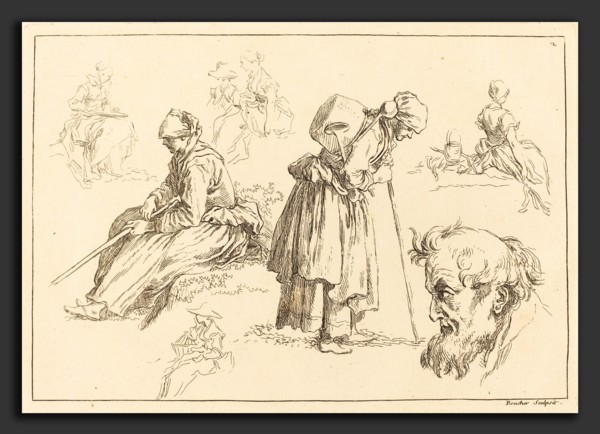 FranÃ§ois Boucher after Abraham Bloemaert (French, 1703 - 1770), Figure Studies including Woman