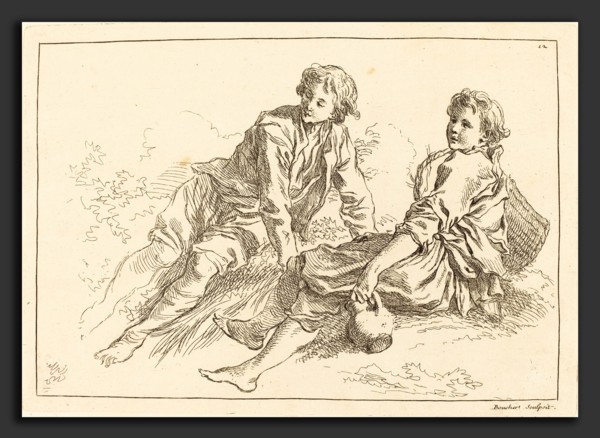 FranÃ§ois Boucher after Abraham Bloemaert (French, 1703 - 1770), Reclining Shepherd Boys, published
