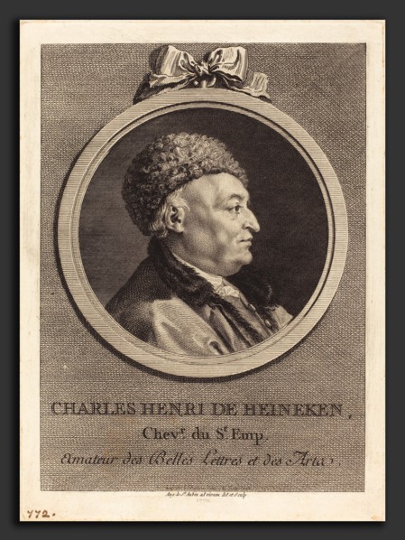 Augustin de Saint-Aubin (French, 1736 - 1807), Charles Henri de Heineken, 1770, engraving over