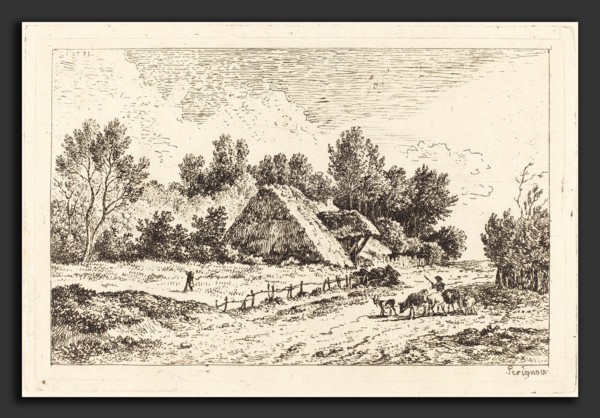 Nicolas Pérignon (French, 1726 - 1782), A Low Cottage with a Herdsman Leading His Flock, 1771,