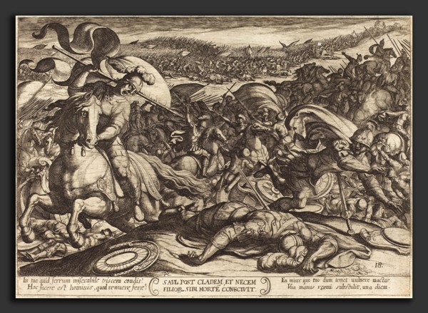 Antonio Tempesta (Italian, 1555 - 1630), Saul Kills Himself after the Defeat of his Army by the