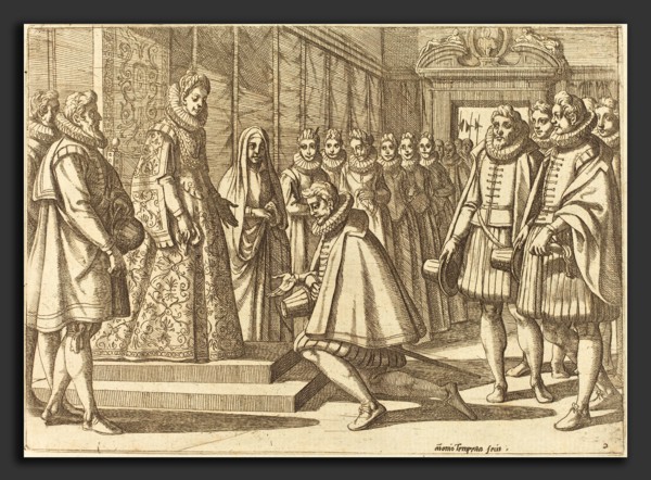 Antonio Tempesta (Italian, 1555 - 1630), Philip of Spain Before Margaret of Austria, 1612, etching