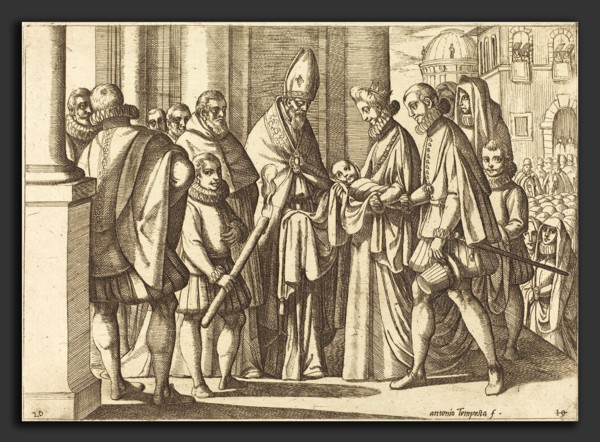 Antonio Tempesta (Italian, 1555 - 1630), Philip as a Boy before Margaret of Austria, 1612, etching