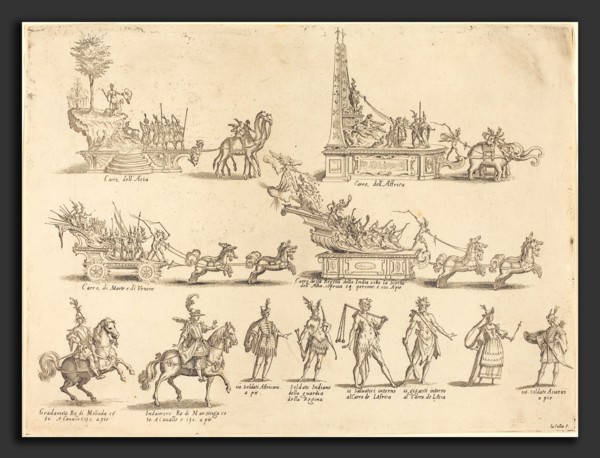 Jacques Callot (French, 1592 - 1635), Floats and Participants, 1616, etching