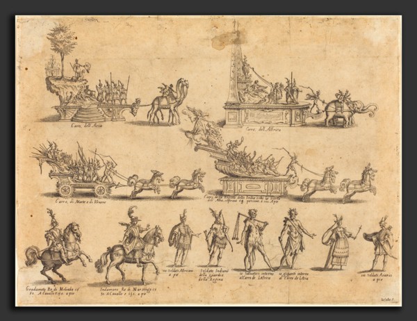 Jacques Callot (French, 1592 - 1635), Floats and Participants, 1616, etching