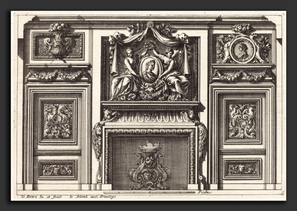 Jean Lepautre (French, 1618 - 1682), Fireplaces and Other Interior Decorations, etching