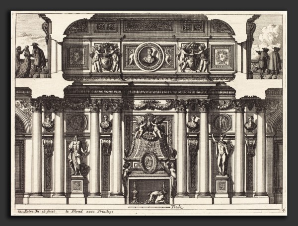 Jean Lepautre (French, 1618 - 1682), Fireplaces and Other Interior Decorations, etching