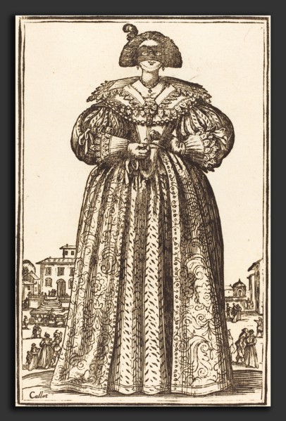 after Jacques Callot, Masked Noble Woman, woodcut