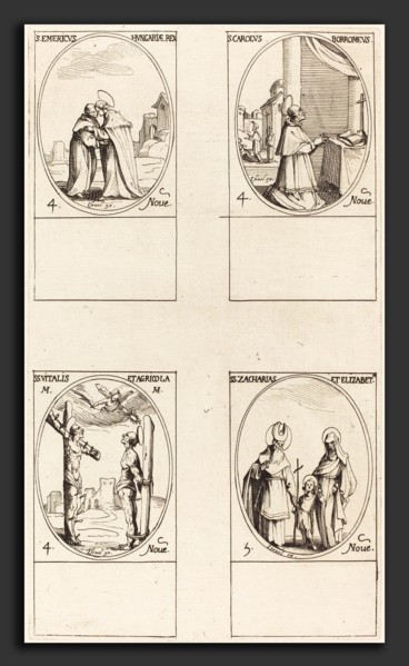 Jacques Callot (French, 1592 - 1635), St. Emeric; St. Charles Borromeo;  St. Vitalis & Agricola;