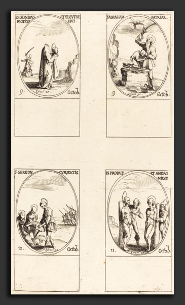 Jacques Callot (French, 1592 - 1635), St. Dionysius, Rusticus & Eleutherius; St. Abraham; St.