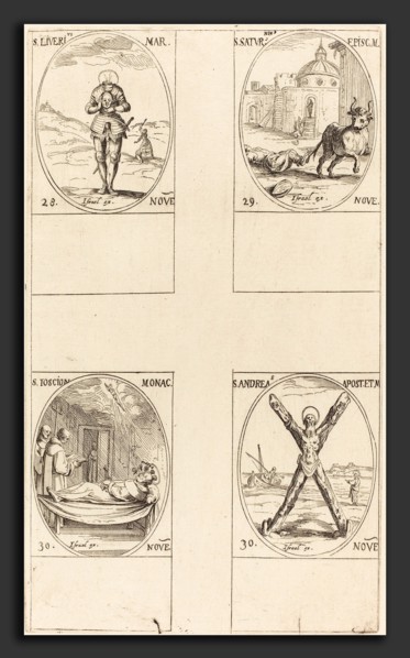 Jacques Callot (French, 1592 - 1635), St. Liverius; St. Saturninus; St. T(I?)oscion; St. Andrew,