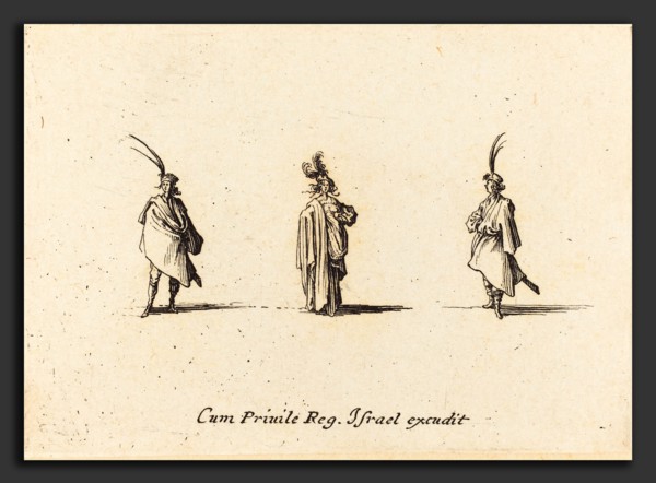 Jacques Callot (French, 1592 - 1635), Lady in Long Cloak, and Two Gentlemen, probably 1634, etching