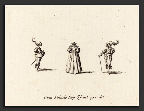 Jacques Callot (French, 1592 - 1635), Lady Seen from Behind, and Two Gentlemen, probably 1634,