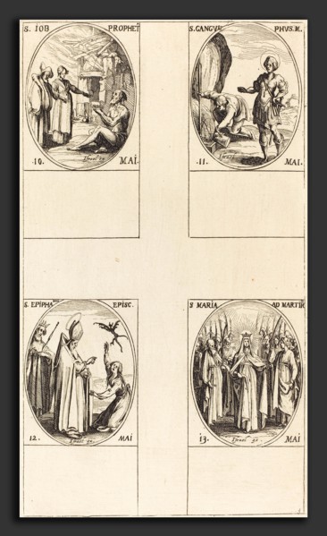 Jacques Callot (French, 1592 - 1635), St. Job, Prophet; St. Gangulphus; St. Epiphanius; St. Mary of