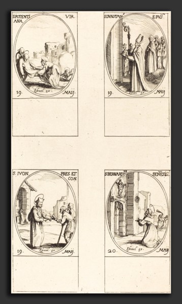 Jacques Callot (French, 1592 - 1635), St. Potentiana; St. Dunstan; St. Yvo; St. Bernardinus of