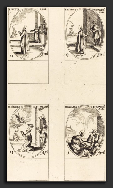 Jacques Callot (French, 1592 - 1635), St. Victor; St. Justinus; Sts. Tiburtius and Valerianus; Sts.