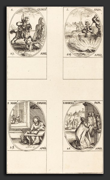 Jacques Callot (French, 1592 - 1635), St. George; St. Sabas; St. Mark, Evangelist; St. Marcellin,