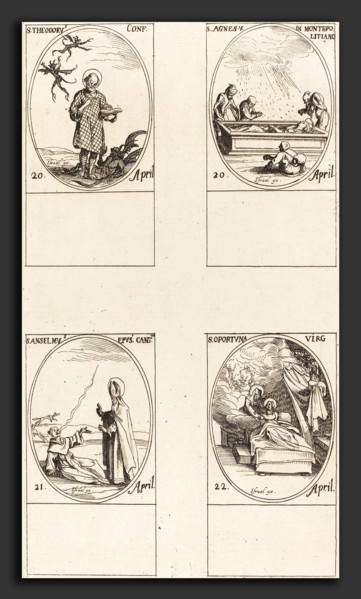 Jacques Callot (French, 1592 - 1635), St. Theodorus; St. Agnes of Monte Pulciano; St. Anselme,