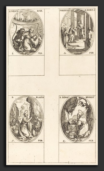 Jacques Callot (French, 1592 - 1635), St. Ignatius; Purification of the Virgin;  St. Blaise; St.