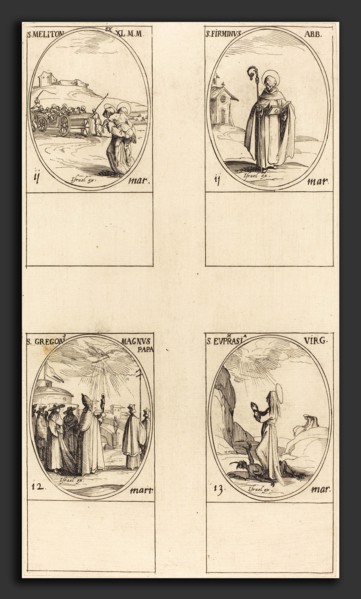 Jacques Callot (French, 1592 - 1635), St. Meliton; St. Firminus; St. Gregory the Great; St.