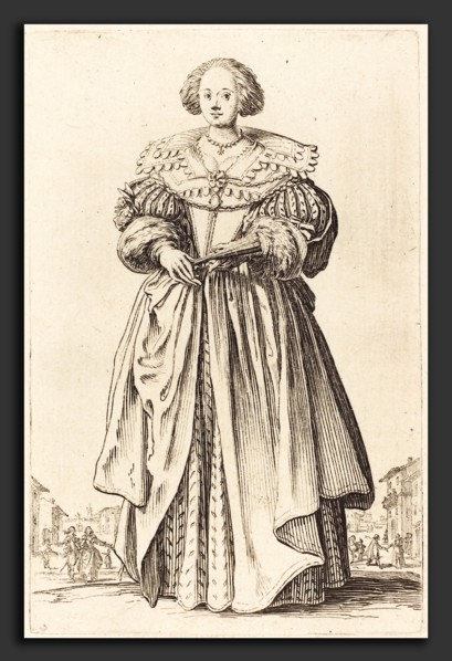 Jacques Callot (French, 1592 - 1635), Noble Woman with Fan, c. 1620-1623, etching