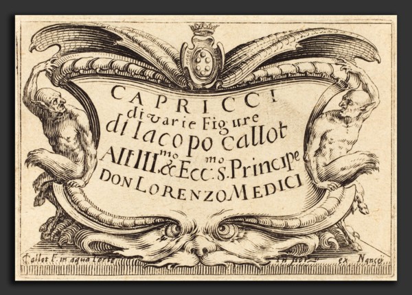Jacques Callot (French, 1592 - 1635), Title Page for "The Capricci", c. 1622, etching